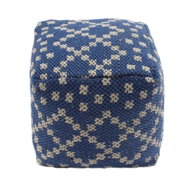 gdf studio Harmony Cube Pouf Boho Blue and White Yarn