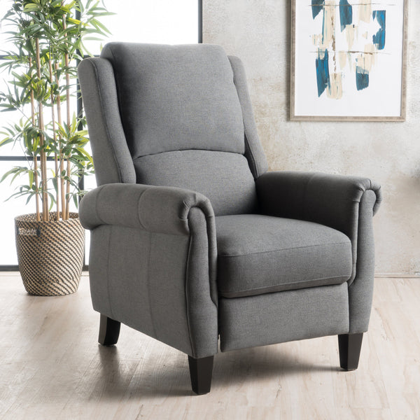 Gdf Studio Harrah Charcoal Fabric Upholstered Push-Back Recliner With Scrolled Arms