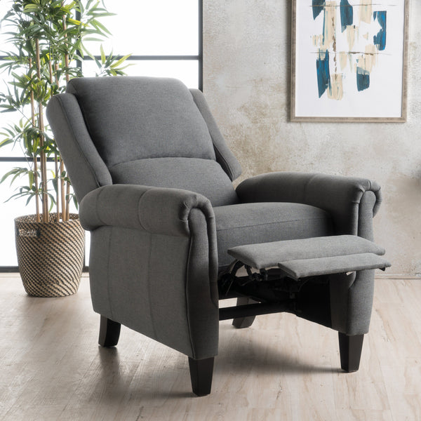 Gdf Studio Harrah Charcoal Fabric Upholstered Push-Back Recliner With Scrolled Arms