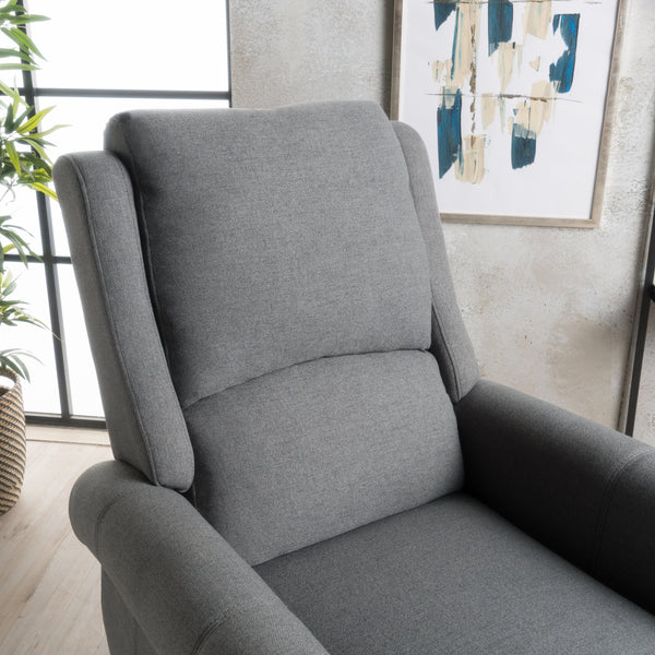 Gdf Studio Harrah Charcoal Fabric Upholstered Push-Back Recliner With Scrolled Arms