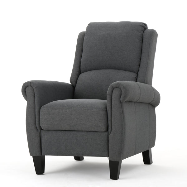 gdf studio Harrah Charcoal Fabric Upholstered Push-Back Recliner with Scrolled Arms