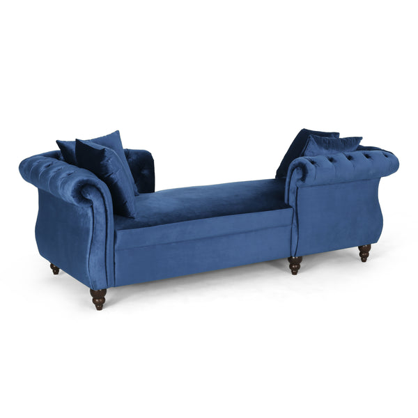 Gdf Studio Harrisville Modern Glam Tufted Velvet Tete-a-Tete Chaise Lounge With Accent Pillows