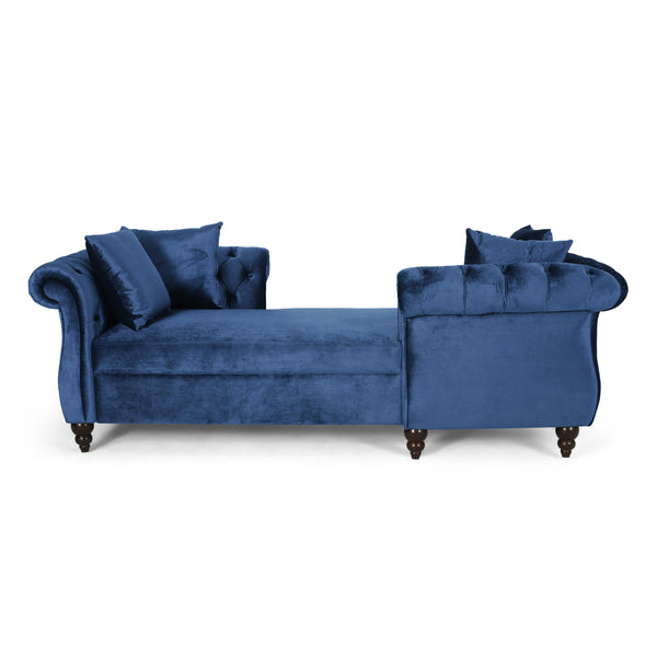 Gdf Studio Harrisville Modern Glam Tufted Velvet Tete-a-Tete Chaise Lounge With Accent Pillows