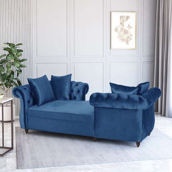 gdf studio Harrisville Modern Glam Tufted Velvet Tete-a-Tete Chaise Lounge with Accent Pillows