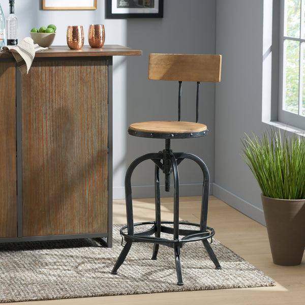 Gdf Studio Hartley Naturally Antique Fir Wood Adjustable Barstool With Backrest
