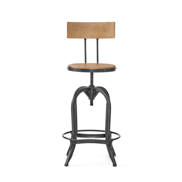 gdf studio Hartley Naturally Antique Fir Wood Adjustable Barstool With Backrest