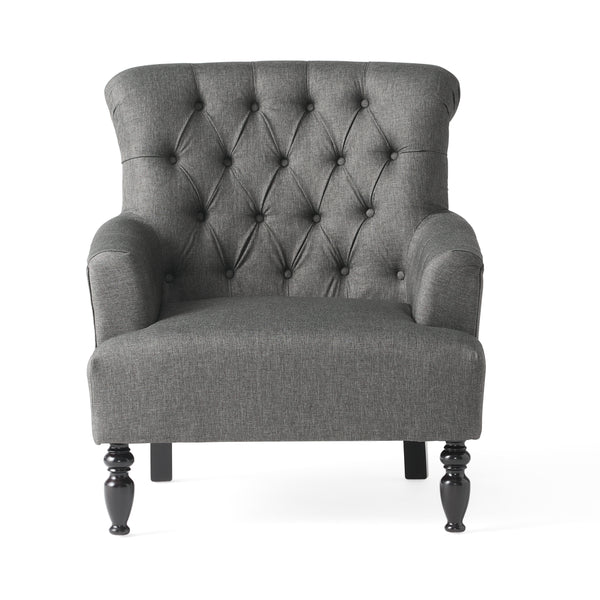 Gdf Studio Harvey Contemporary Button-Tufted Fabric Club Chair With Rolled Backrest