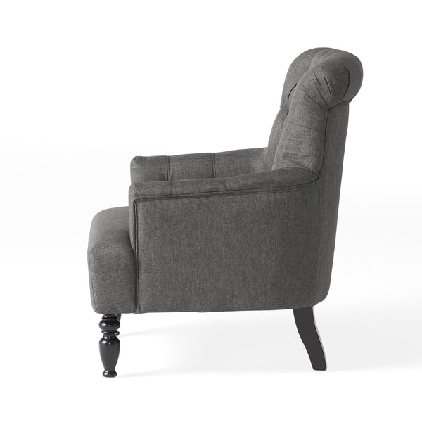 Gdf Studio Harvey Contemporary Button-Tufted Fabric Club Chair With Rolled Backrest