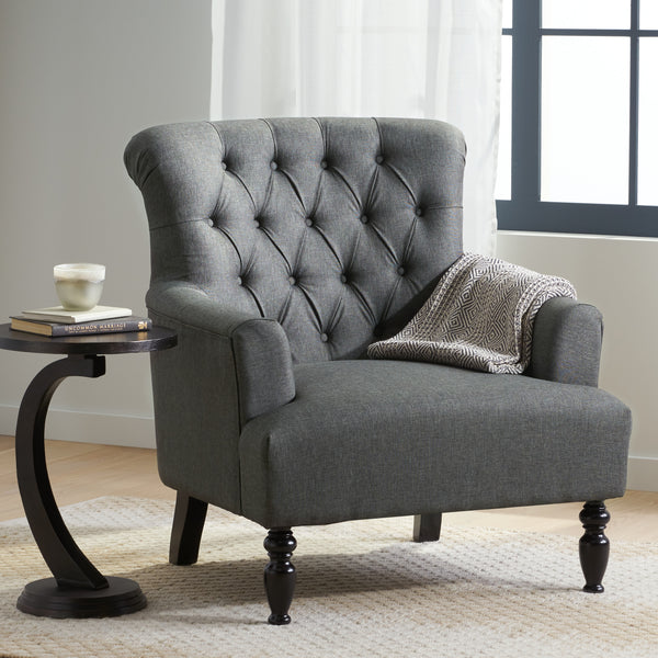gdf studio Harvey Contemporary Button-Tufted Fabric Club Chair with Rolled Backrest