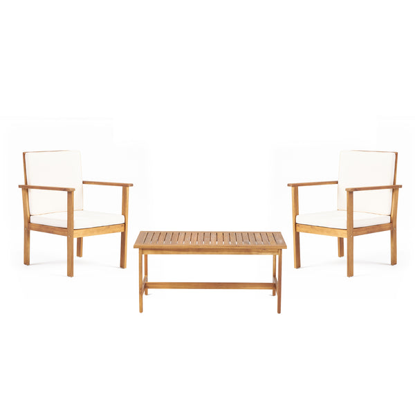 gdf studio Harvey Outdoor Acacia Wood Club Chair and Coffee Table Set with Cushions