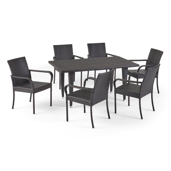Gdf Studio Havik Outdoor Contemporary 6 Seater Wicker Dining Set