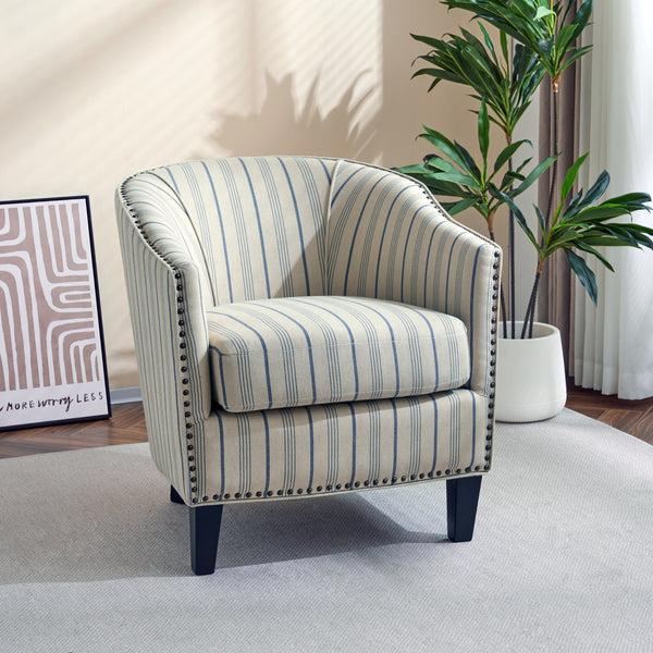 gdf studio Hawthorne Beige and Blue Stripe Fabric Arm Chair (Set of 1)