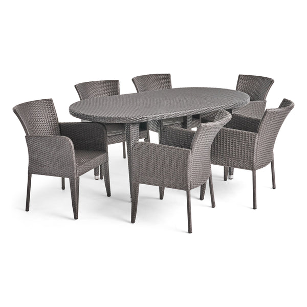 Gdf Studio Haywood Outdoor 7 Piece Wicker Dining Set Grey