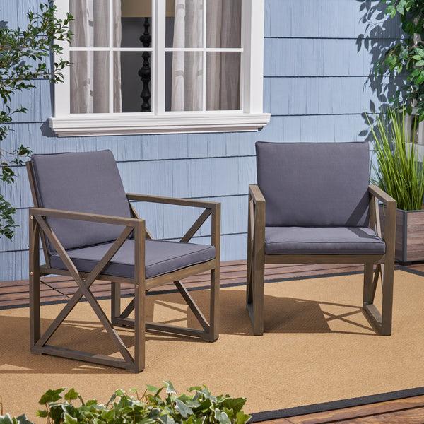Gdf Studio Hazel Outdoor Acacia Wood Club Chairs With Cushions