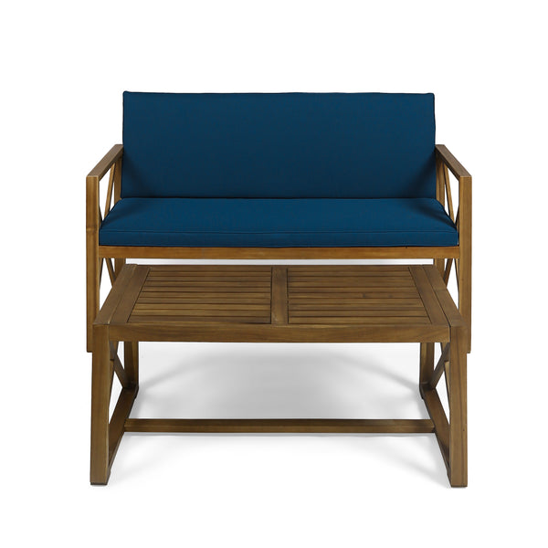 Gdf Studio Hazel Outdoor Acacia Wood Loveseat With Coffee Table Set With Cushions
