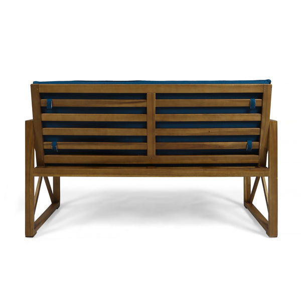 Gdf Studio Hazel Outdoor Acacia Wood Loveseat With Coffee Table Set With Cushions