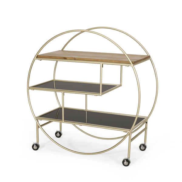 Gdf Studio Hazlett Contemporary 3 Shelf Circular Bookcase Black Gold And Antique