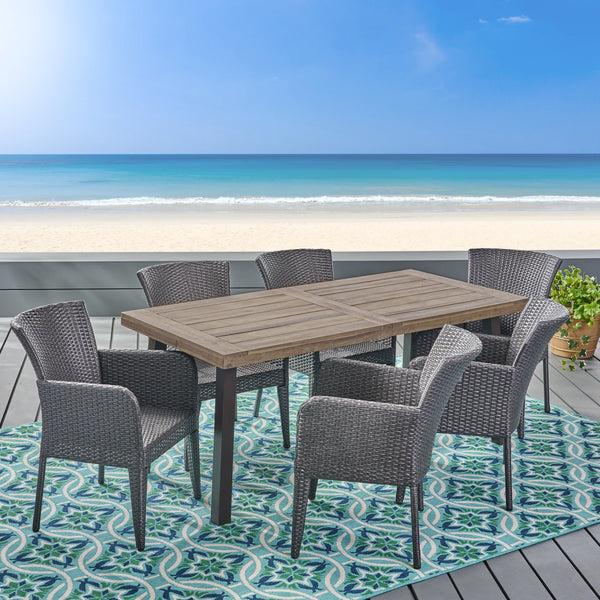 Gdf Studio Healy Outdoor 7 Piece Wicker Dining Set Grey