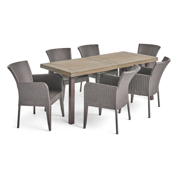 gdf studio Healy Outdoor 7 Piece Wicker Dining Set Grey