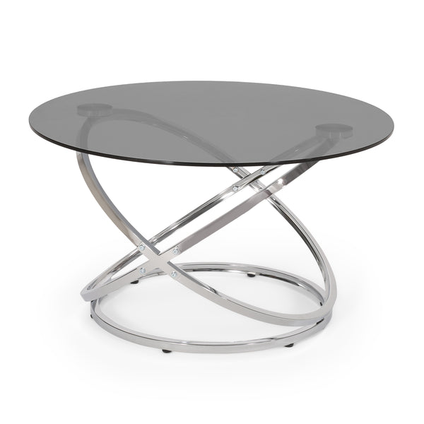gdf studio Hearney Modern Glass Top Round Coffee Table Gray and Chrome