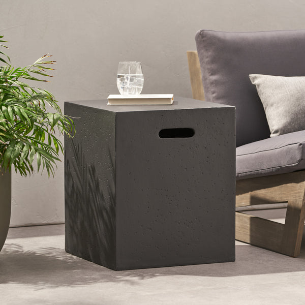 gdf studio Hearth Outdoor Lightweight Concrete Tank Holder Side Table