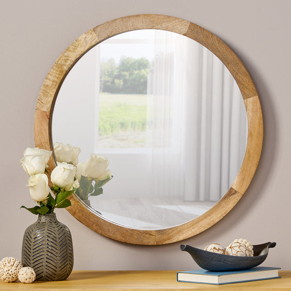 Gdf Studio Heather Modern Round Mirror With Mango Wood Frame