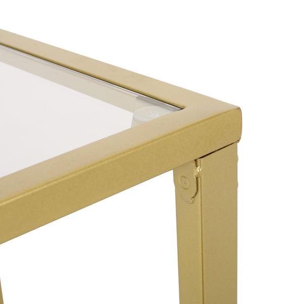 Gdf Studio Hebble Modern Glam Glass Top C-Shaped Side Table Gold