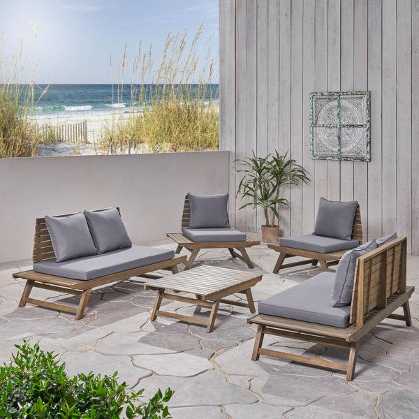 Gdf Studio Hedy Outdoor Acacia Wood 6 Seater Chat Set