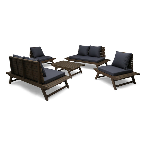 gdf studio Hedy Outdoor Acacia Wood 6 Seater Chat Set
