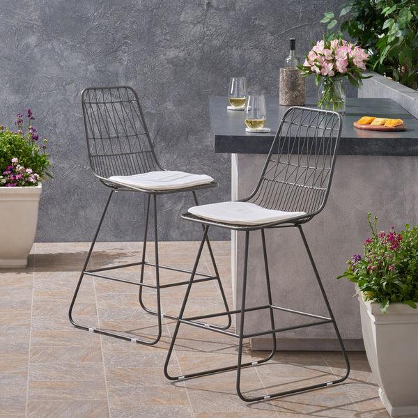 Gdf Studio Hedy Outdoor Wire Counter Stools With Cushions (Set Of 2)