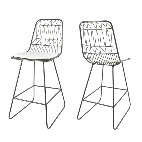 gdf studio Hedy Outdoor Wire Counter Stools with Cushions (Set of 2)
