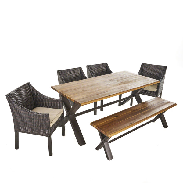 gdf studio Helen Outdoor 6 Piece Teak Finished Acacia Wood Dining Set