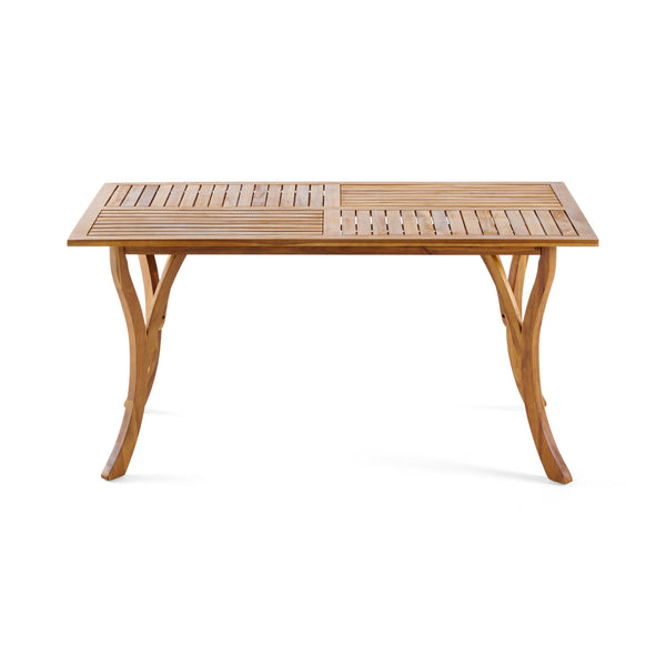Gdf Studio Helton Outdoor 7-Piece Multi-Brown Wicker Dining Set With Teak Acacia Wood Table