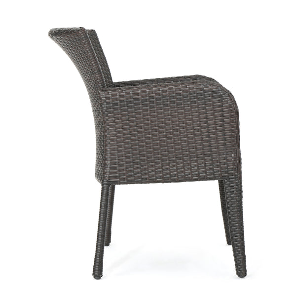 Gdf Studio Helton Outdoor 7-Piece Multi-Brown Wicker Dining Set With Teak Acacia Wood Table