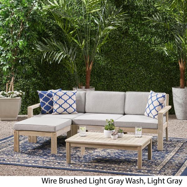 Gdf Studio Henderson Outdoor 3 Seater Acacia Wood Sofa Sectional With Cushions