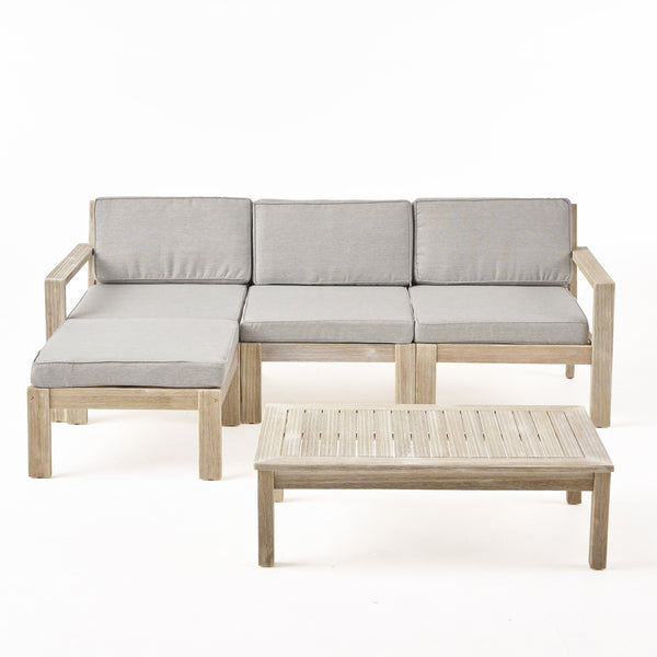 gdf studio Henderson Outdoor 3 Seater Acacia Wood Sofa Sectional with Cushions