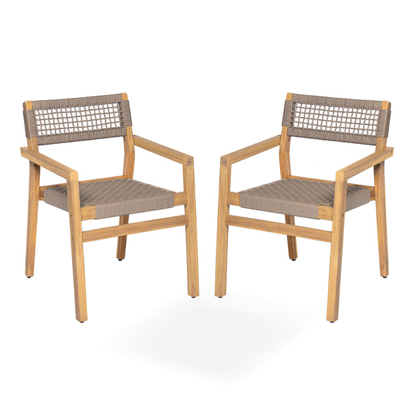 Gdf Studio Henzle Outdoor Rope Woven Acacia Dining Chair