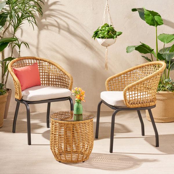 Gdf Studio Herbert Outdoor Wicker 3 Piece Chat Set With Side Table