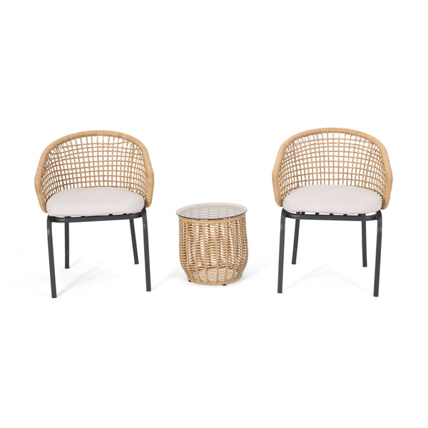 gdf studio Herbert Outdoor Wicker 3 Piece Chat Set with Side Table
