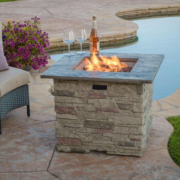 Gdf Studio Heritage 32-inch Stone Square MGO Fire Pit - 40 000 BTU