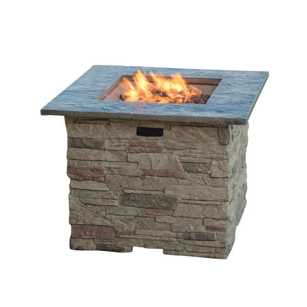gdf studio Heritage 32-inch Stone Square MGO Fire Pit - 40 000 BTU