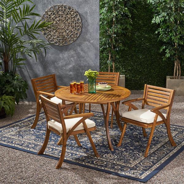 gdf studio Hestia Outdoor 4 Seater Acacia Wood Circular Dining Set with Cushions