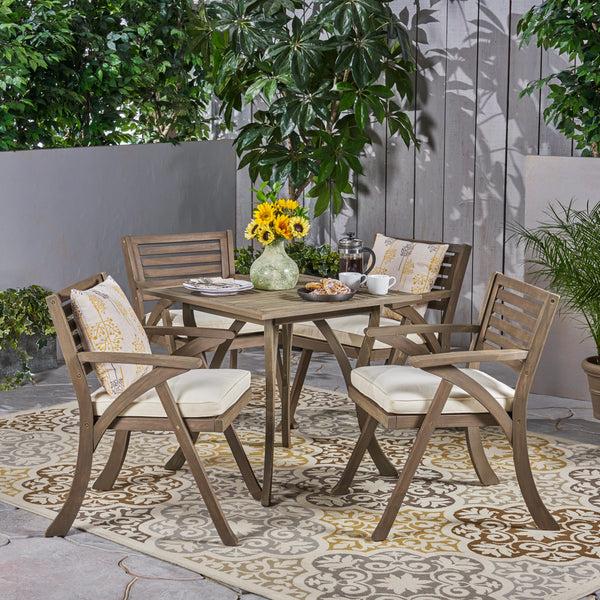 Gdf Studio Hestia Outdoor 4-Seater Acacia Wood Dining Set With Square Table