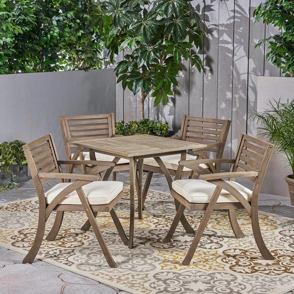 Gdf Studio Hestia Outdoor 4-Seater Acacia Wood Dining Set With Square Table