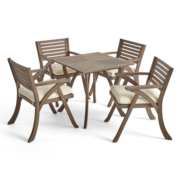 gdf studio Hestia Outdoor 4-Seater Acacia Wood Dining Set with Square Table