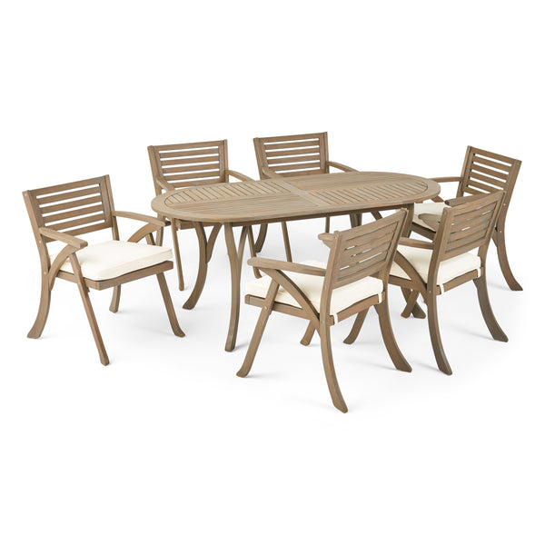gdf studio Hestia Outdoor 6 Seater Acacia Wood Oval Dining Set with Cushions