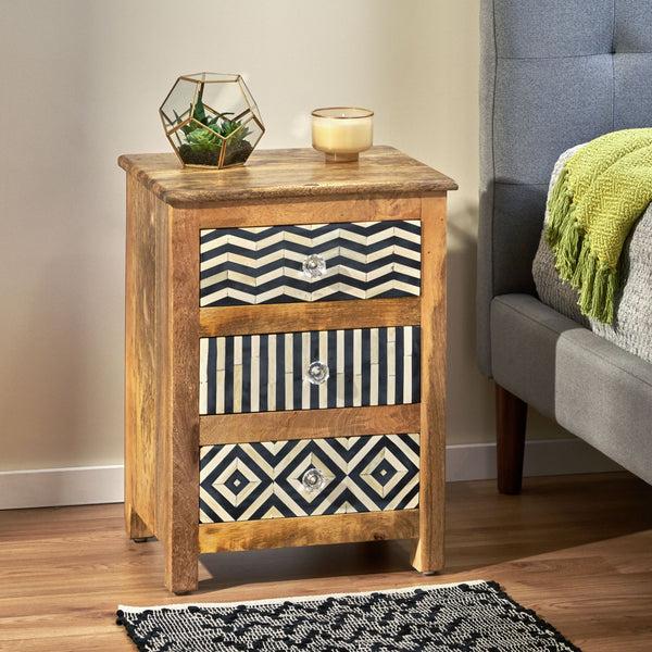 Gdf Studio Hickson Handcrafted Boho 3 Drawer Mango Wood Nightstand
