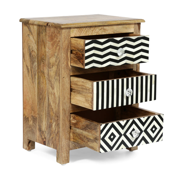 Gdf Studio Hickson Handcrafted Boho 3 Drawer Mango Wood Nightstand