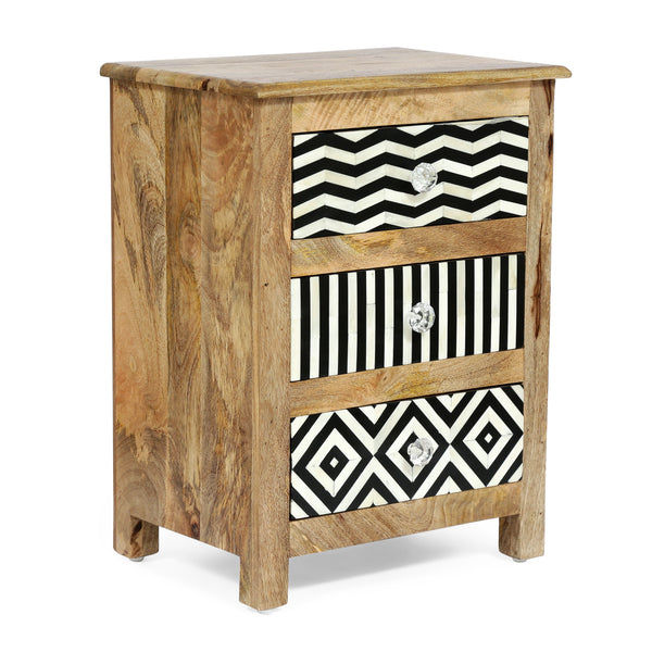 gdf studio Hickson Handcrafted Boho 3 Drawer Mango Wood Nightstand