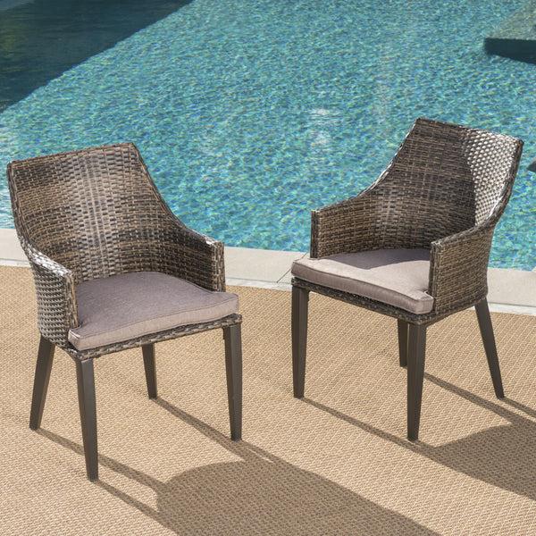 Gdf Studio Hilary Outdoor Wicker Dining Chairs With Water Resistant Cushions (Set Of 2)